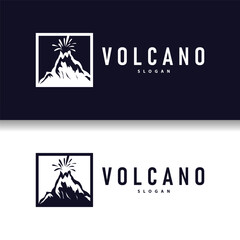 Volcano logo illustration silhouette design volcano mountain erupting with simple rocks and lava