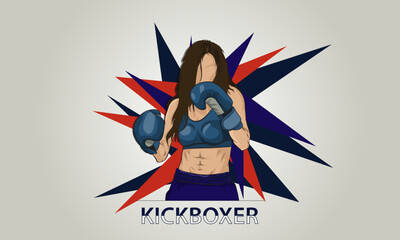 Girl is a kickboxer. Abstract background. Logo. Poster.
