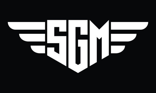 SGM three letter logo, creative wings shape logo design vector template. letter mark, wordmark, monogram symbol on black & white.	