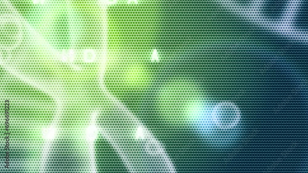 Poster computer generated animated moving motion background showing scientific biology atoms molecules part