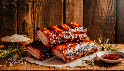 heap of BBQ Ribs, for BBQ Ribs sellers, for restaurant menu, food menu concpet, for retailer, leaning concept, food background concept, top view