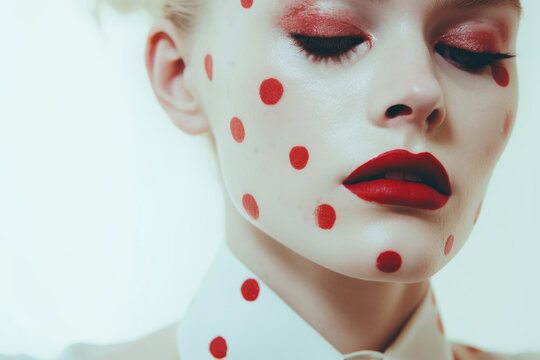 Fashion Model with Red Dot Makeup