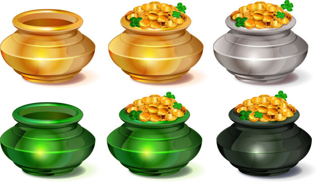 Set of empty and full pot of gold symbol holiday patrick day