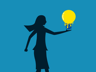 Knowledge depreciates. Businesswoman holding a melted light bulb. vector illustration