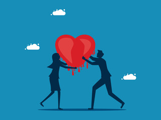 Weak minds. Two businessmen holding a melting heart. vector illustration