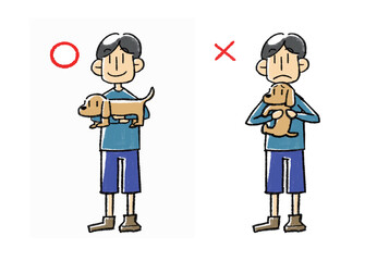 犬の抱き方のシンプルな人物イラスト