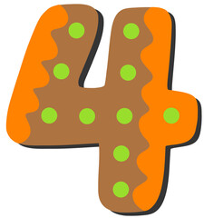 Number 4 Gingerbread Cookie