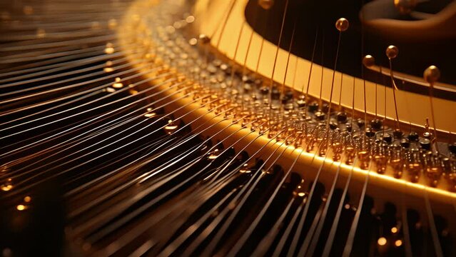 An extreme closeup of a piano string as it vibrates, showing the intricate patterns and frequencies that produce various notes and how these vibrations can elicit intense physiological reactions