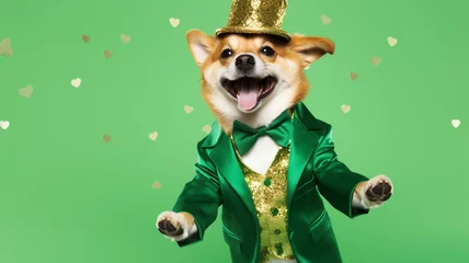 Foto op Plexiglas Happy dog celebrating St. Patrick's Day © FATHOM