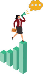 Businesswoman, Speech Bubble, Public Speaker, Talking, Gossip, Large, Megaphone,