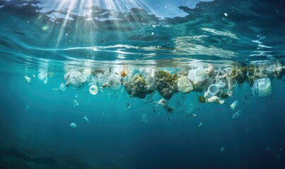 Fototapeta na wymiar Ocean Pollution: A Vast Sea of Floating Debris Threatens Marine Ecosystems
