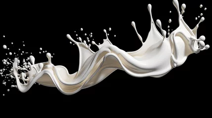 Fotobehang milk splash drink clip art liquid splashing on black background 3d render © Aura