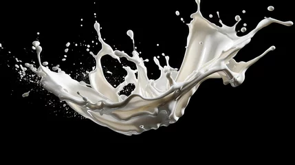 Fototapeten milk splash drink clip art liquid splashing on black background 3d render © Aura
