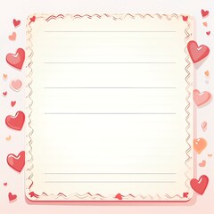 an illustrated notepad, thick writing lines, with valentines elaborate borders