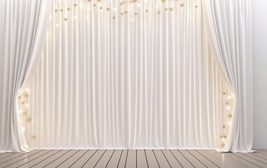 White draped wall mock up with copy space decorated in Christmas style with illuminaton