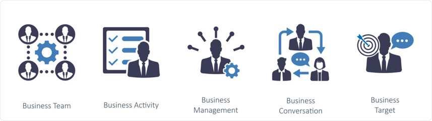 A set of 5 mix icons as business team, business activity, business management