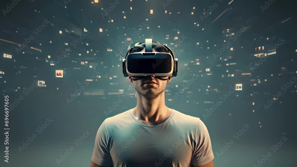 Poster a zooming animation that starts with an empty vr headset and gradually zooms in to reveal the words 