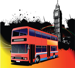 Fototapeta na wymiar Grunge London images with bus image. Vector illustration