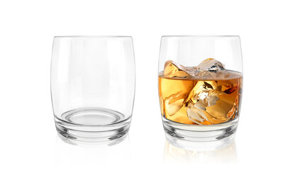 whiskey glass and ice, transparent background