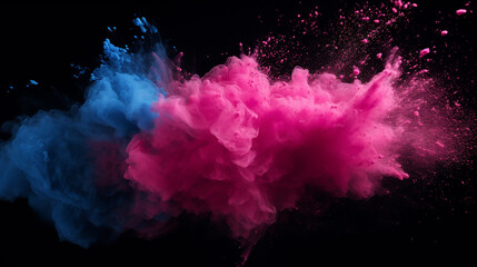 Fototapeta na wymiar pink blue dust particles splash on black background