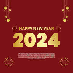 Happy New Year 2024 greeting template, vector