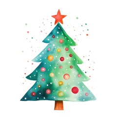 Childish drawing watercolor style christmas tree isolated on white background comeliness