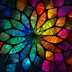 abstract colorful background, kaleidoscope Black Background stained glass window - obrazy, fototapety, plakaty