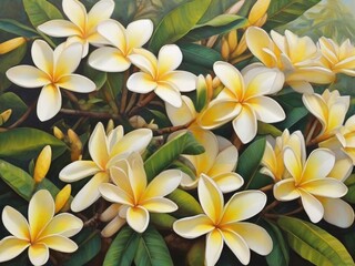 Fototapeta na wymiar Beautiful colored frangipani flowers