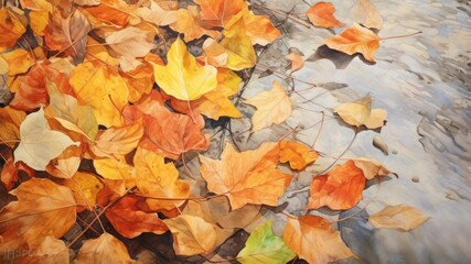 足元の落ち葉の水彩画_3