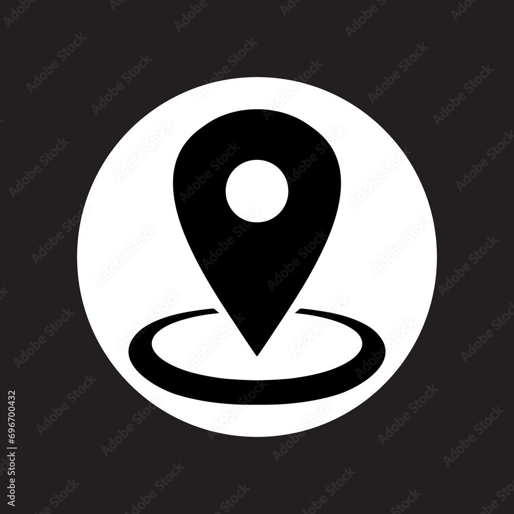 Poster location icon vector. pin icon logo design. pointer symbol in circle isolated on black background