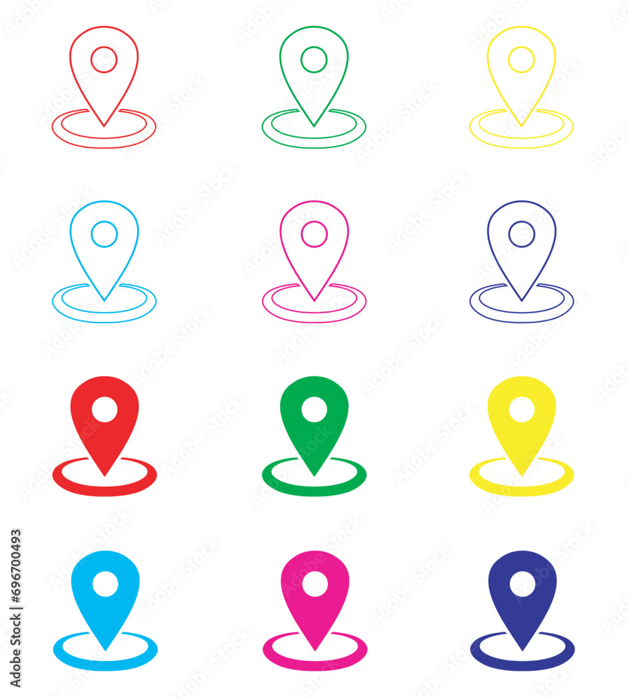Poster location icon vector. pin sign symbol in trendy flat style. set elements in colored icons. pointer v