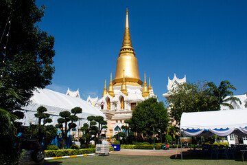 Ancient stupa or antique chedi pagoda of Wat Tako or Luang Phor Ruay Temple for thai people...