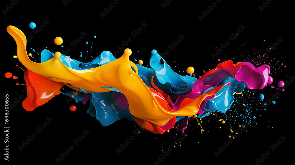 Wall mural black background with abstract colorful splashing design