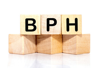BPH Benign Prostatic Hyperplasia inscription on wooden cubes on a white background