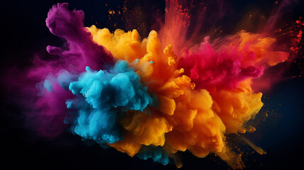 black background with abstract design of bright colored powder cloud