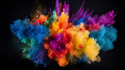 Obraz na płótnie Canvas black background with multi color powder explosion isolated
