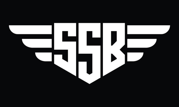 SSB three letter logo, creative wings shape logo design vector template. letter mark, wordmark, monogram symbol on black & white.	