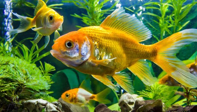 Animals gold fishes pets aquarium freshwater fish background - Two sweet cute goldfishes wallpaper 
