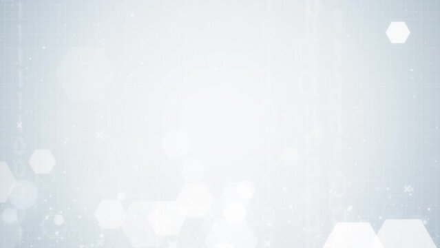 hexagon shape with abstract geometric moving motion particles for business technology futuristic background design. Clean hexagonal digital element pattern with empty space animation video.