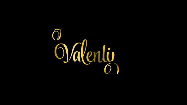 Happy Valentine's Day text animation with a black and gold screen. Animation for Valentine's Day greetings.