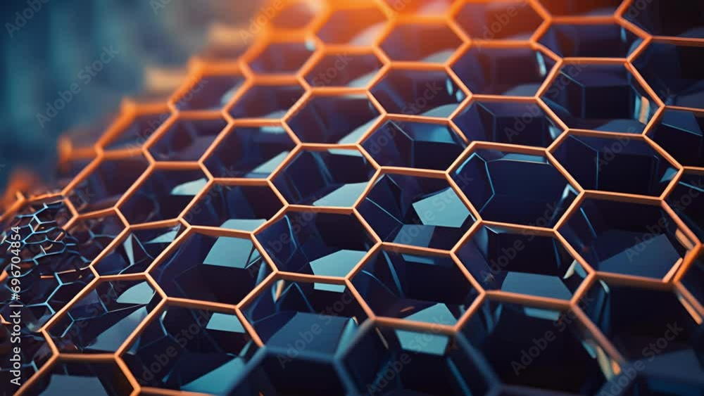 Poster a visually striking closeup of a graphene surface, revealing an array of individual carbon atoms arr