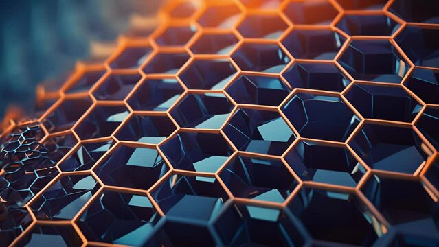 A visually striking closeup of a graphene surface, revealing an array of individual carbon atoms arranged in a hexagonal lattice. This , captured by a quantum tunneling microscope, demonstrates