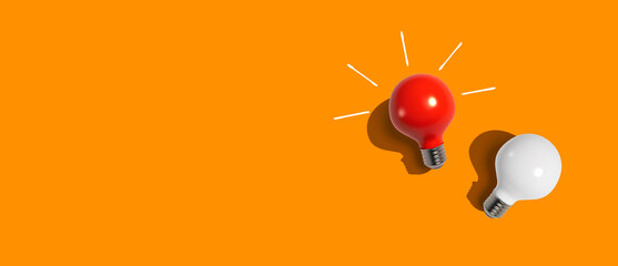 Red and white light bulbs - flat lay