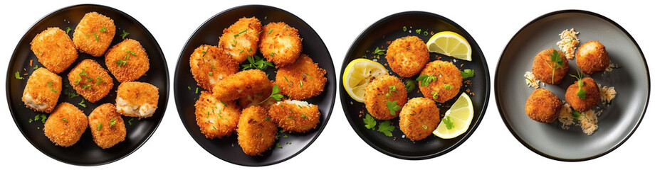 top view of plates with shrimp croquettes