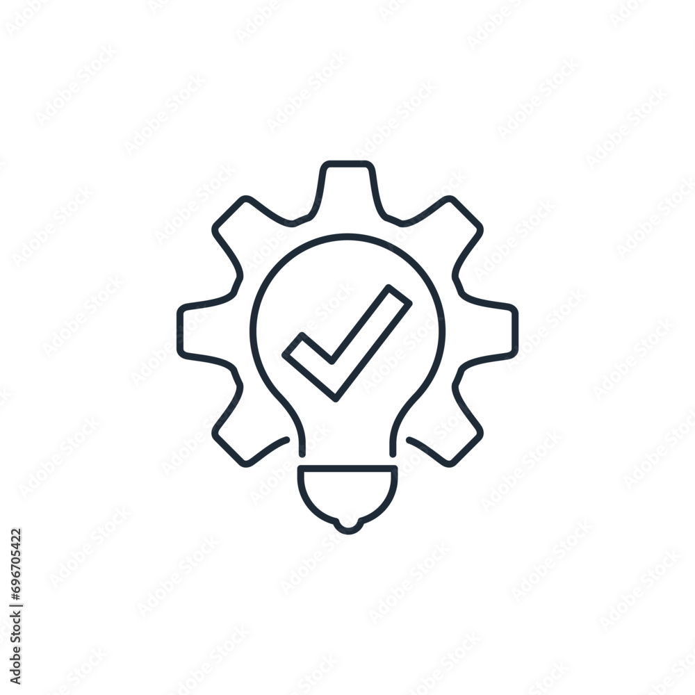 Poster black bulb with checkmark like. quick help, hint. vector linear icon illustration isolated on white 