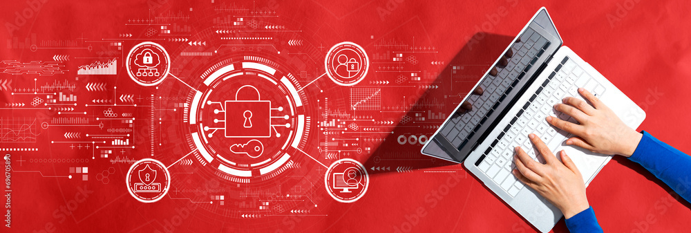 Poster data security concept with person using a laptop computer