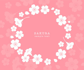 桜の花のイラストフレーム ベクター 春 素材 背景 ピンク