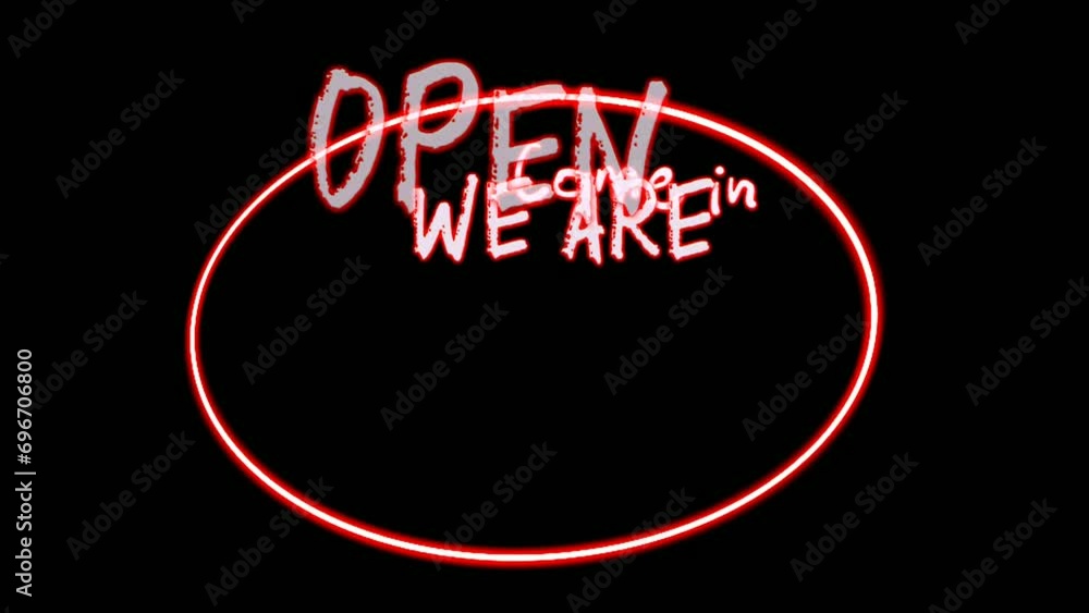 Poster open neon light text animation motion graphics moving text with black background.red color neon for 