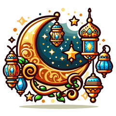 Lanterns and Sacred Moons: Unique Cartoon Ramadan Ornaments