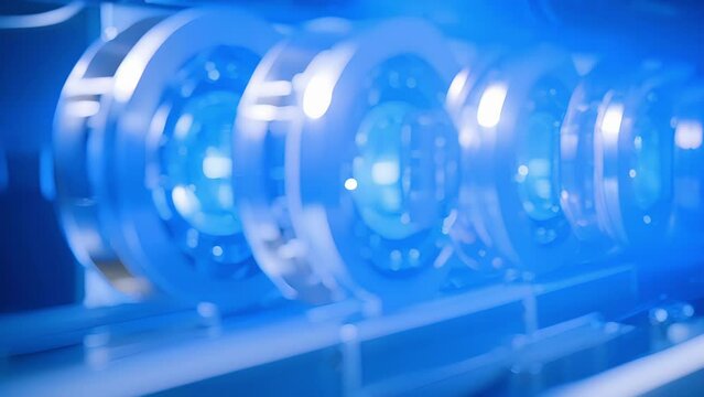 A closeup of the superconducting magnets inside a maglev train, cooled to extremely low temperatures to allow for efficient magnetic levitation and propulsion.